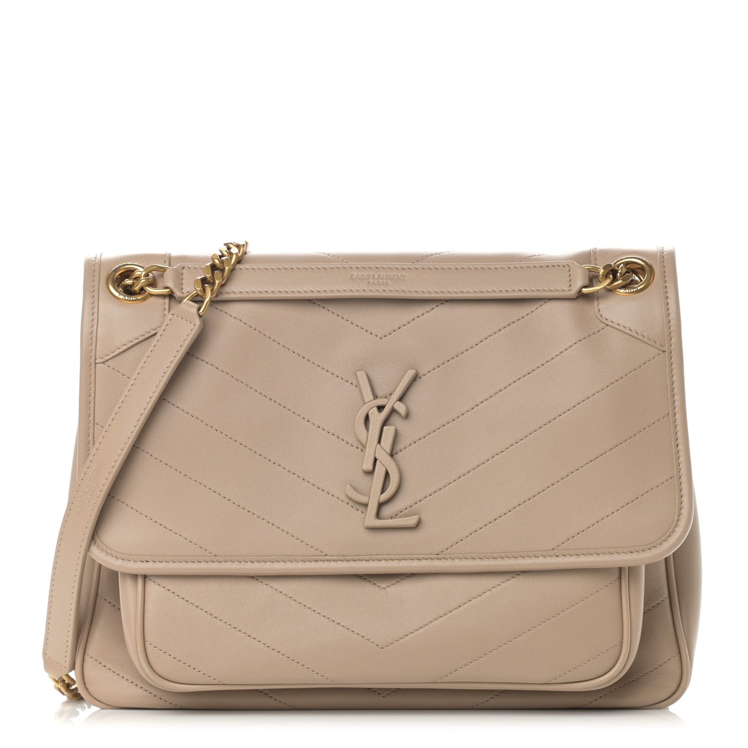 Saint Laurent Lambskin Matelasse Monogram Medium Niki Chain Satchel Dark Beige 1 of 12