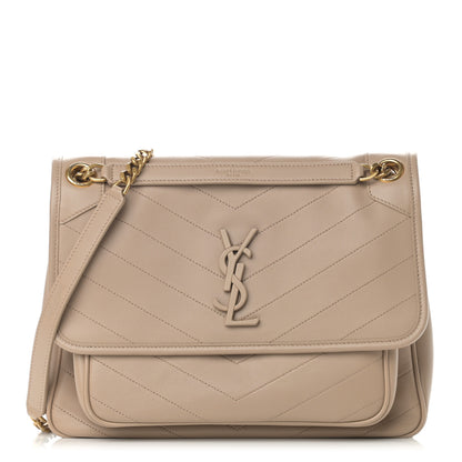 Saint Laurent Lambskin Matelasse Monogram Medium Niki Chain Satchel Dark Beige 1 of 12