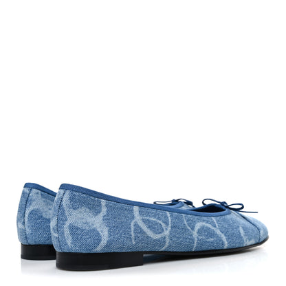 Chanel Denim Printed CC Cap Toe Ballerina Flats 41 Light Blue White 5 of 11