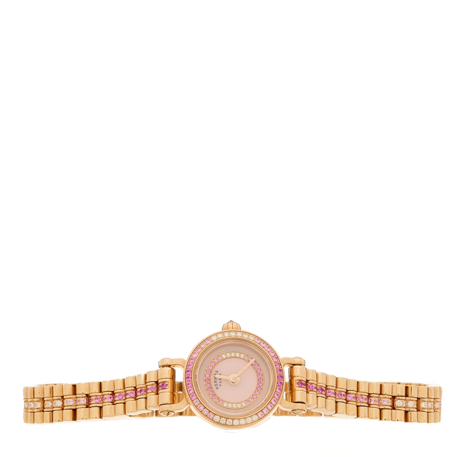 Hermes 18K Rose Gold Diamond Pink Sapphire 16mm Faubourg Quartz Watch 2 of 5
