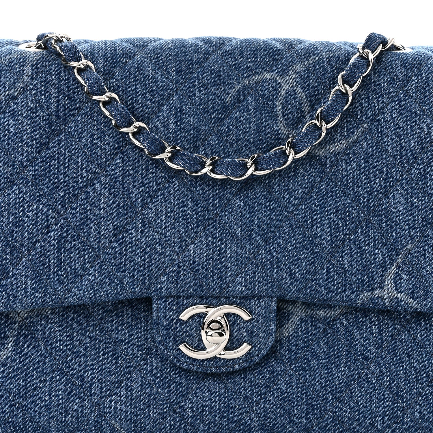 Chanel Denim Quilted CC Print Jumbo Single Flap Blue 8 of 10