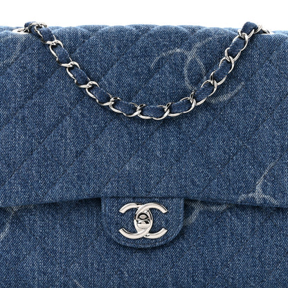 Chanel Denim Quilted CC Print Jumbo Single Flap Blue 8 of 10