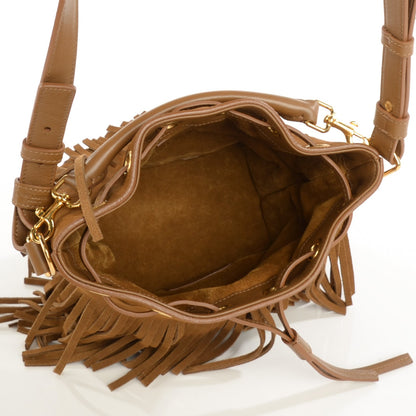 Saint Laurent Suede Calfskin Small Emmanuelle Fringe Bucket Bag Ocher 5 of 7
