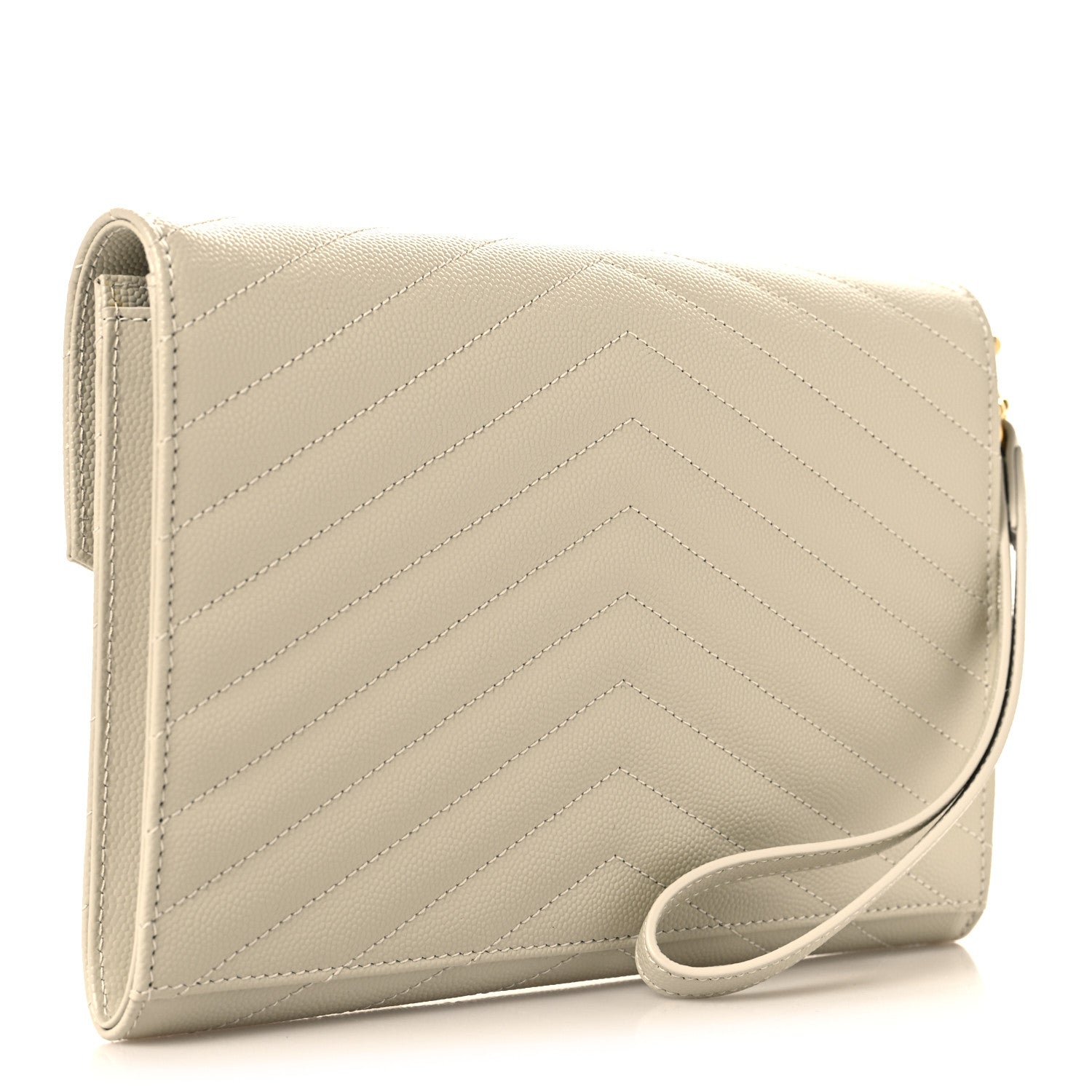 Saint Laurent Grain De Poudre Matelasse Chevron Cassandre Envelope Chain Wallet Crema Soft 3 of 8
