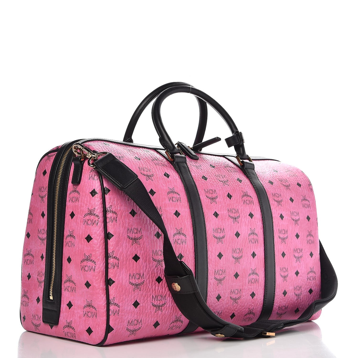 MCM Monogram Visetos Medium Weekender Pink 3 of 15