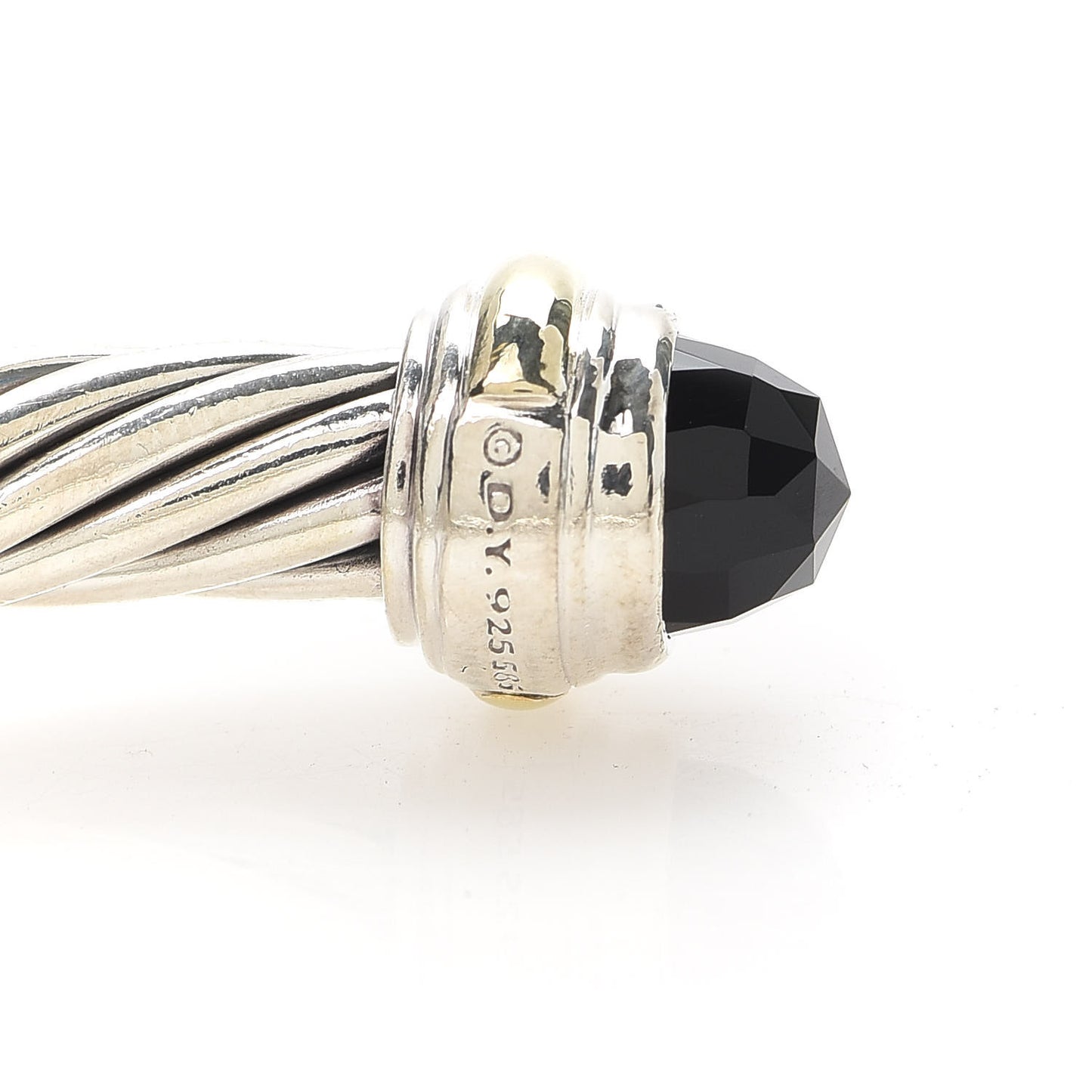 Sterling Silver 14K Yellow Gold Black Onyx 7mm Cable Classics Bracelet