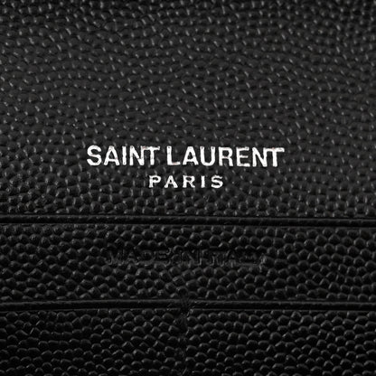 Saint Laurent Grain De Poudre Matelasse Chevron Bi-Color Monogram Chain Wallet White Black 6 of 11