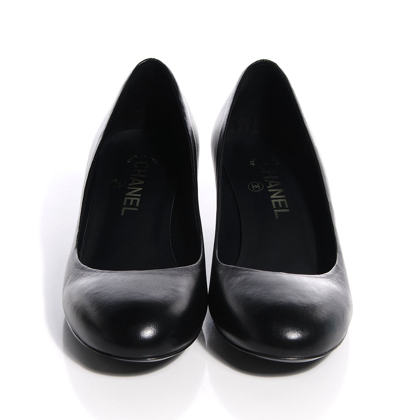 Leather Round Toe Pumps 38.5 Black