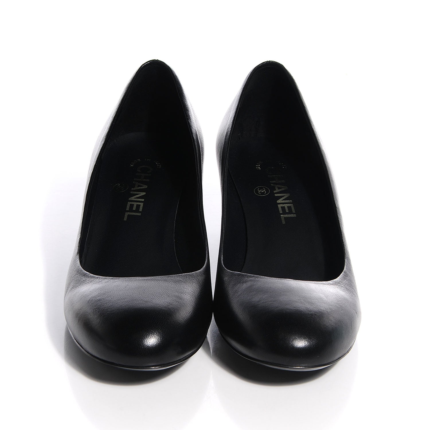 Chanel Leather Round Toe Pumps 38.5 Black 2 of 8