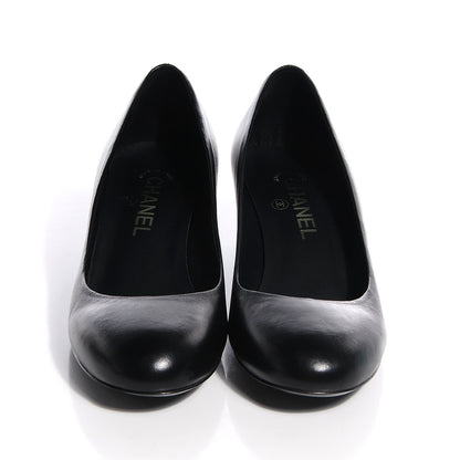 Chanel Leather Round Toe Pumps 38.5 Black 2 of 8