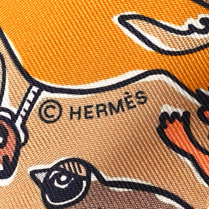 Hermes Silk Mille Et Un Lapins Twilly Beige Dore Abricot White 2 of 4