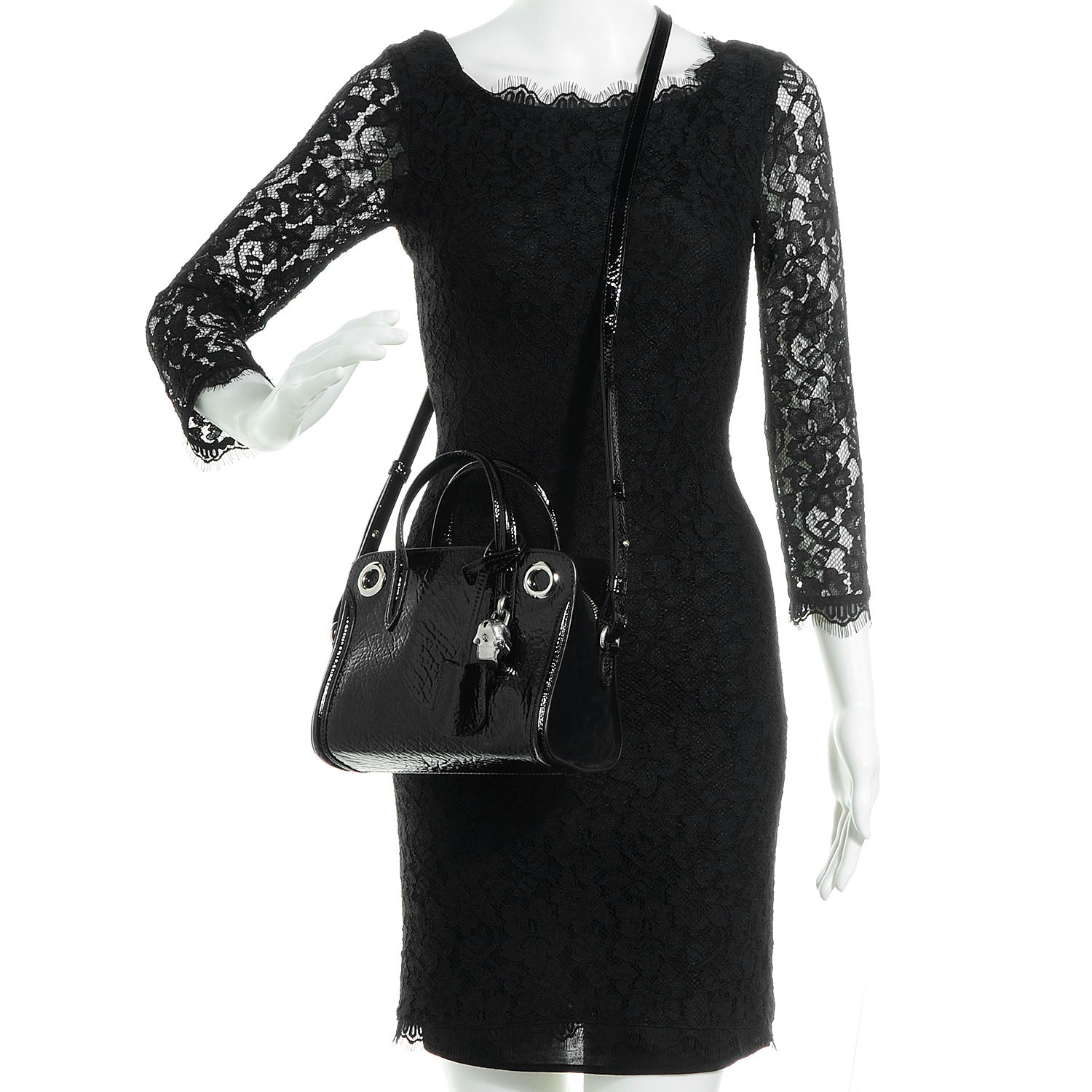 Alexander McQueen Grainy Patent Suede Mini Eyelet Padlock Black 2 of 8