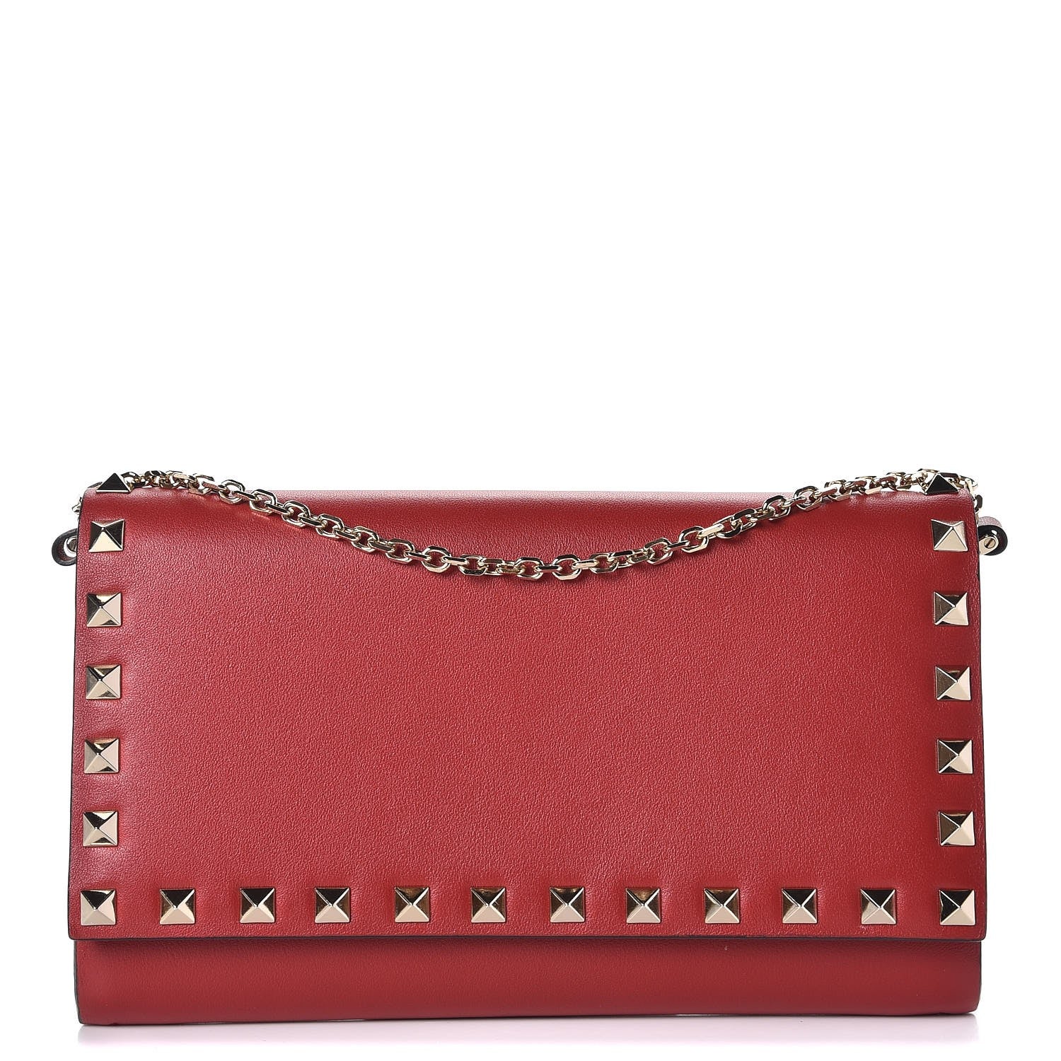 Valentino Garavani Vitello Small Rockstud Flap Wallet on Chain Red 1 of 8
