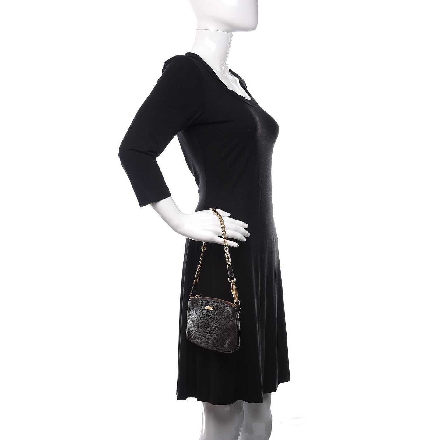 Grainy Calfskin Chain Pochette Dark Brown