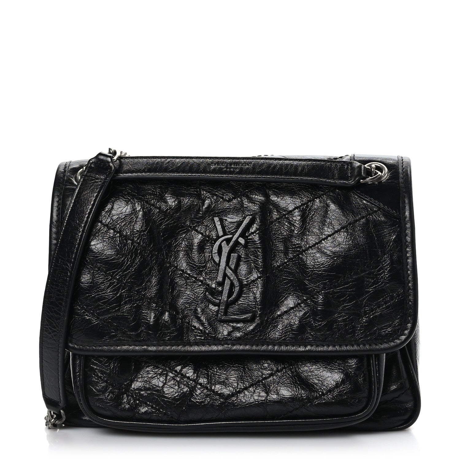 Saint Laurent Crinkled Lambskin Matelasse Monogram Baby Niki Chain Satchel Black 1 of 8
