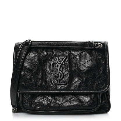 Saint Laurent Crinkled Lambskin Matelasse Monogram Baby Niki Chain Satchel Black 1 of 8