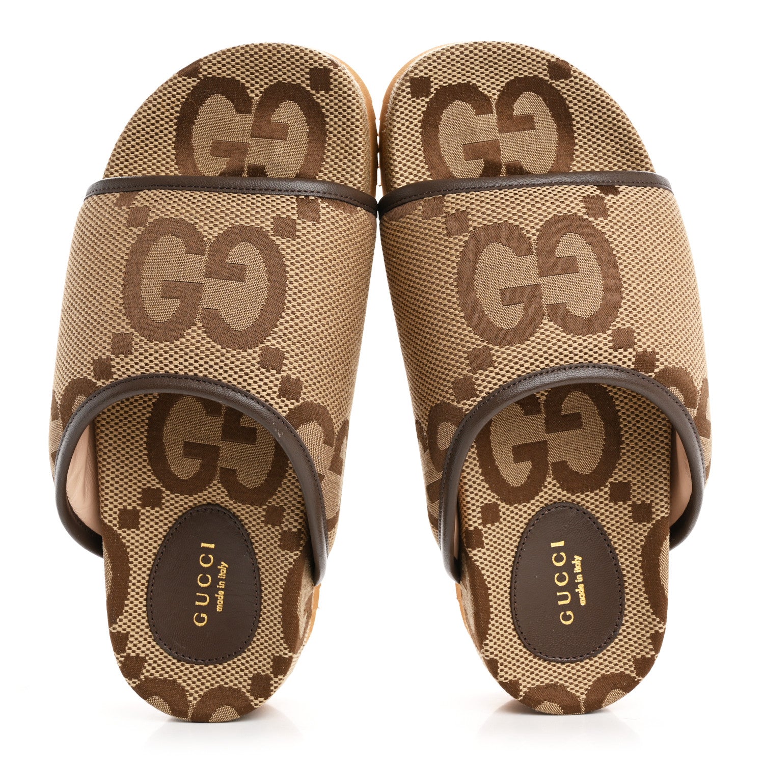 Gucci Monogram Jumbo GG Nappa Samoa Platform 40mm Slide Sandals 37 Camel Ebony New Acero 2 of 10