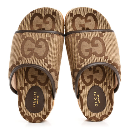 Gucci Monogram Jumbo GG Nappa Samoa Platform 40mm Slide Sandals 37 Camel Ebony New Acero 2 of 10