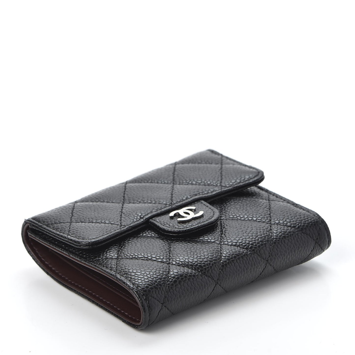 Caviar Quilted Compact Flap Wallet Black