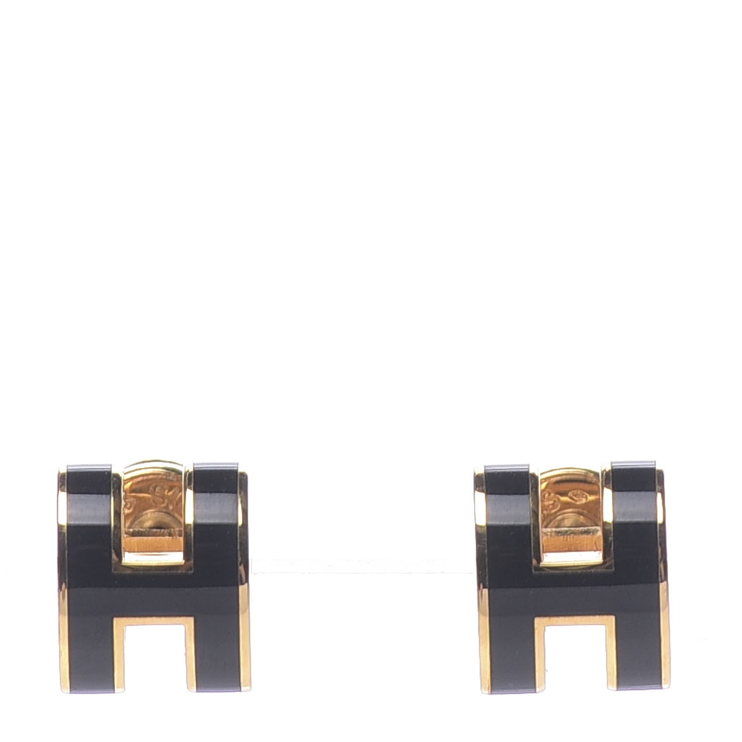 Hermes Gold Lacquered Pop H Earrings Black 1 of 7