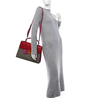 Gucci GG Supreme Monogram Calfskin Medium Padlock Top Handle Bag Beige Hibiscus Red New Rosette 2 of 15