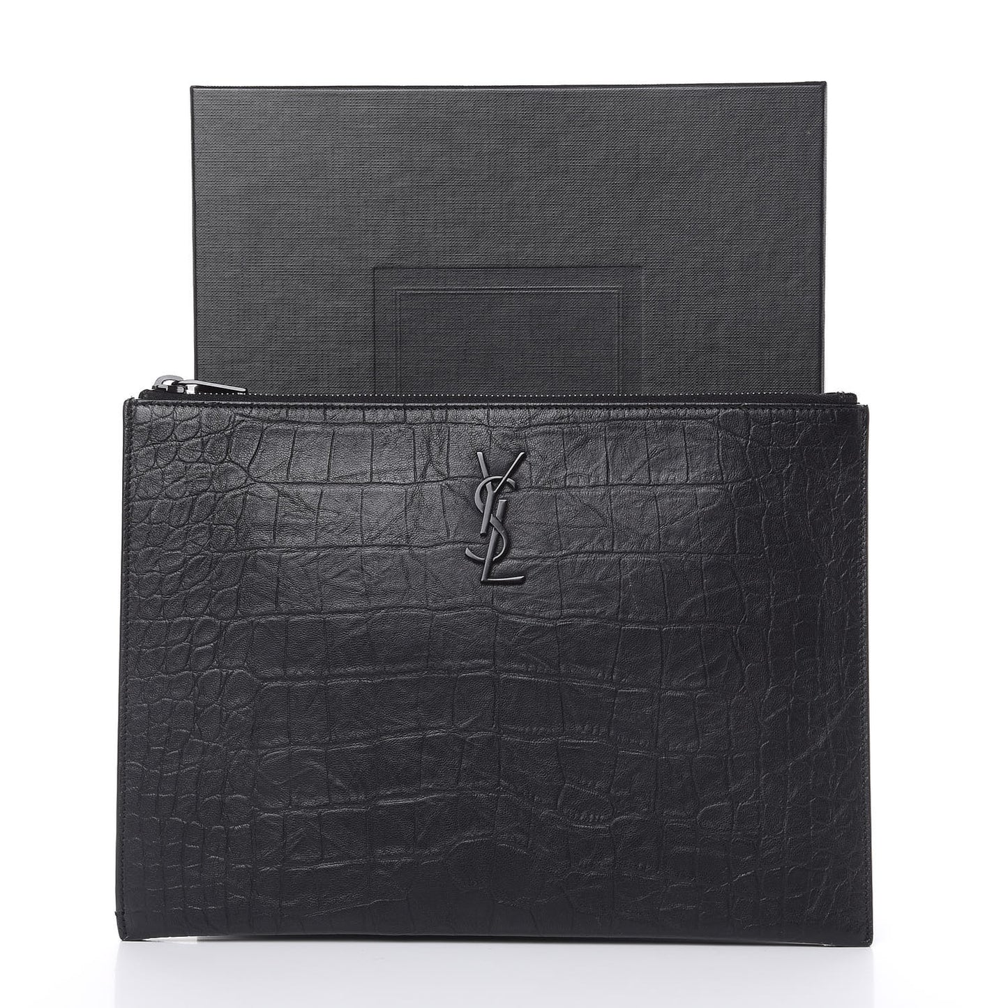 Calfskin Crocodile Embossed Monogram iPad Case Black