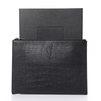 Saint Laurent Calfskin Crocodile Embossed Monogram iPad Case Black 11 of 12