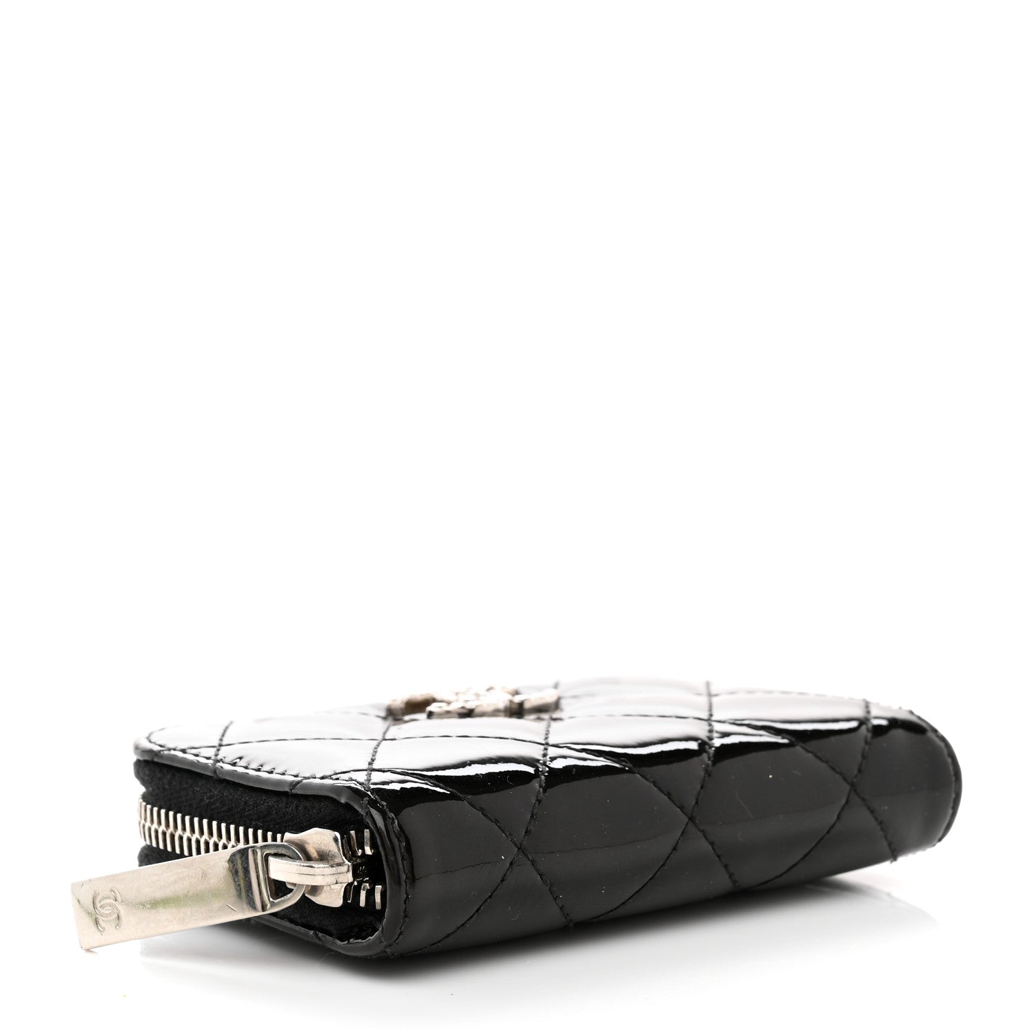 Chanel Patent Calfskin Quilted Brilliant Zip Coin Purse Wallet Black 4 of 9