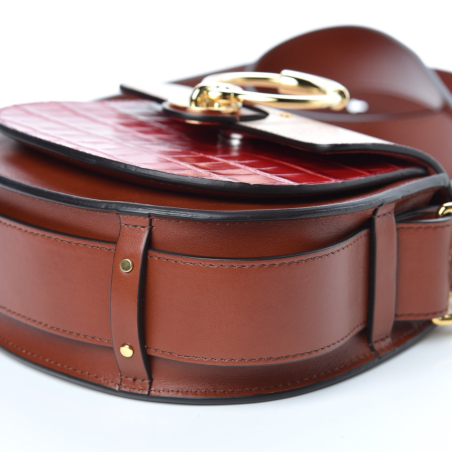 Calfskin Crocodile Embossed Small Tess Bag Pink Red