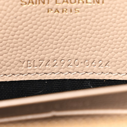 Saint Laurent Grain De Poudre Matelasse Chevron Monogram Envelope Chain Wallet Dark Beige 7 of 11