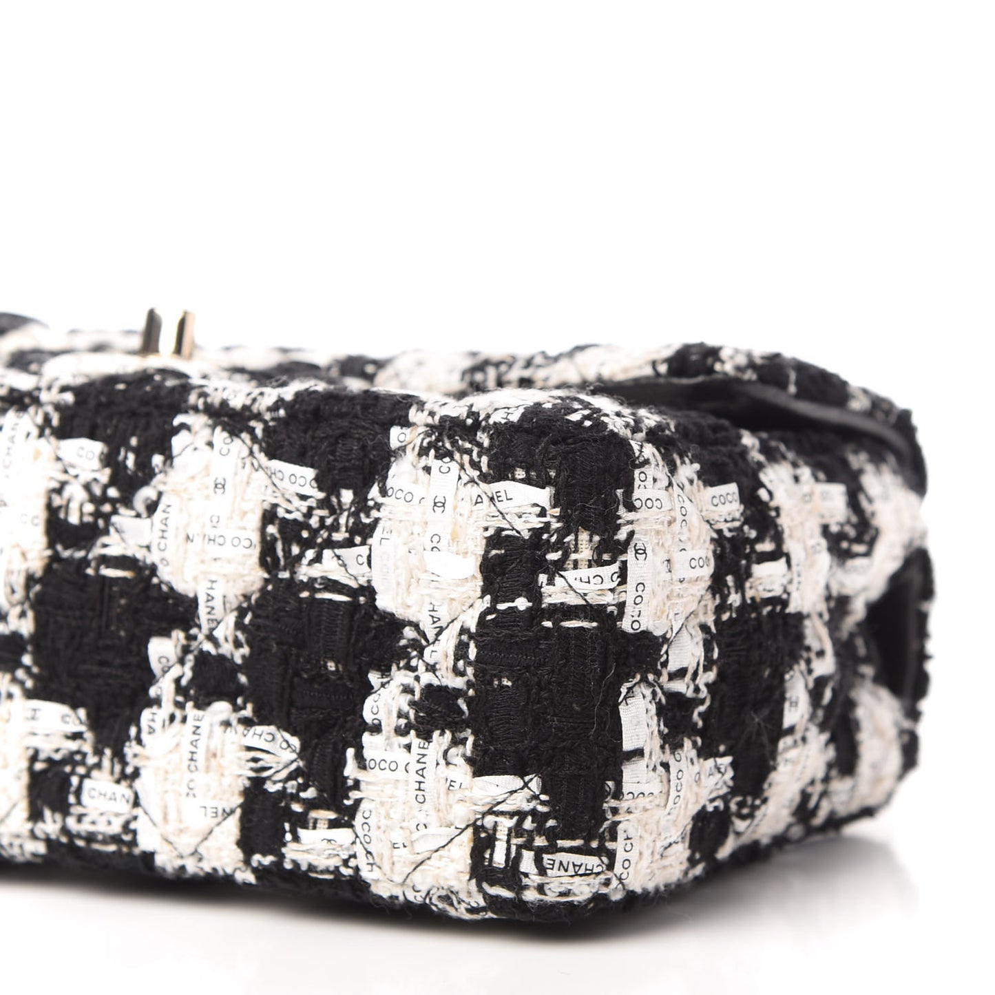 Tweed Quilted Mini Rectangular Flap Black Ecru White