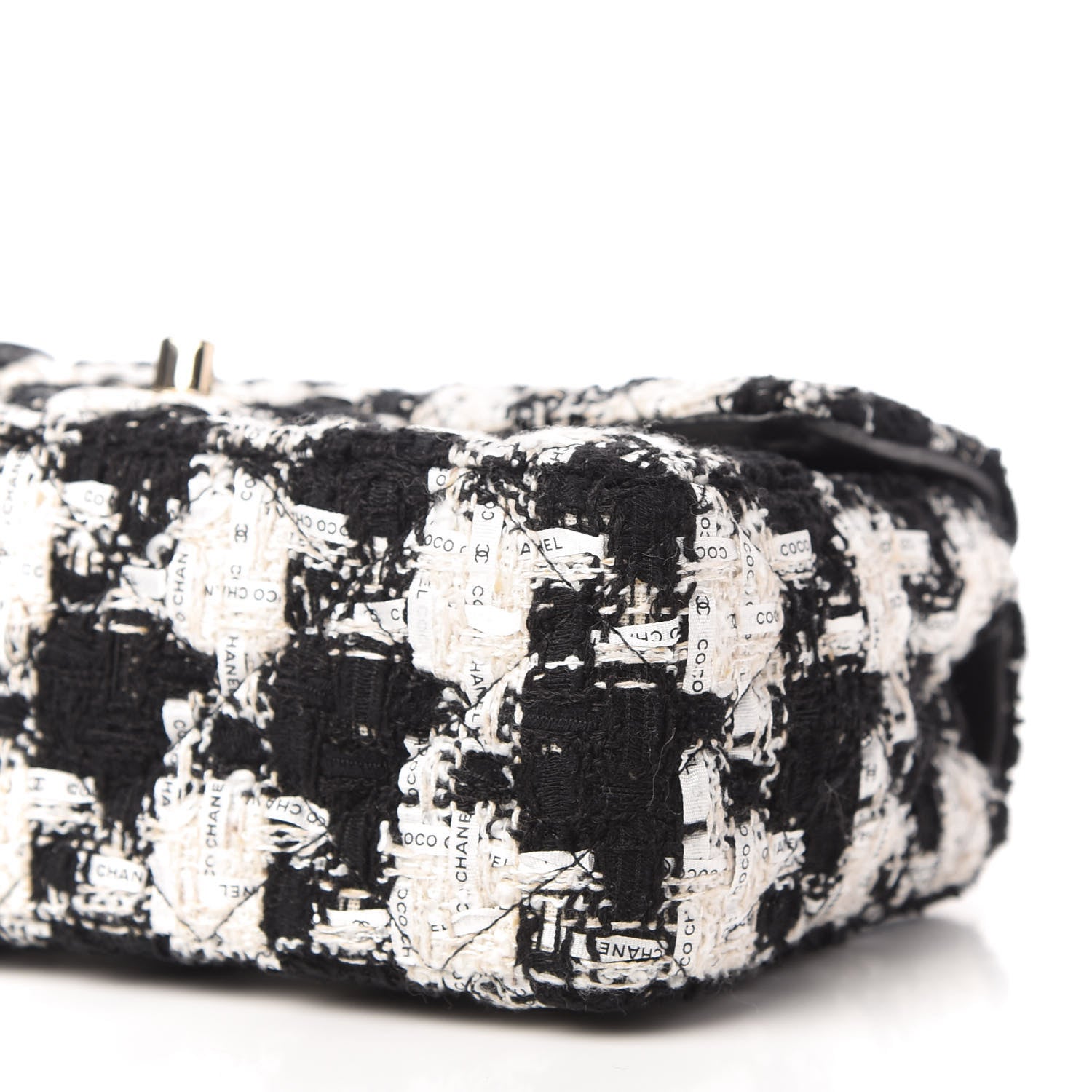 Chanel Tweed Quilted Mini Rectangular Flap Black Ecru White 7 of 11