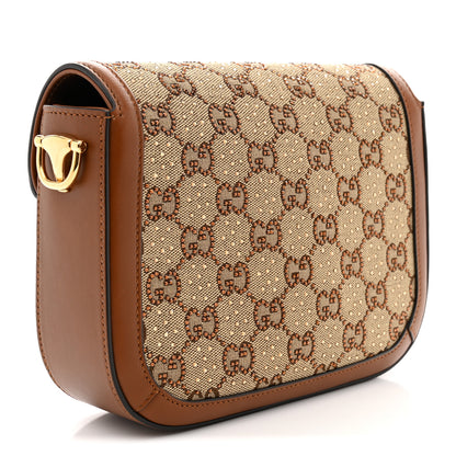 Gucci New Canvas Charisma Calfskin Crystal GG Monogram Mini Horsebit 1955 Shoulder Bag Camel Ebony 3 of 10