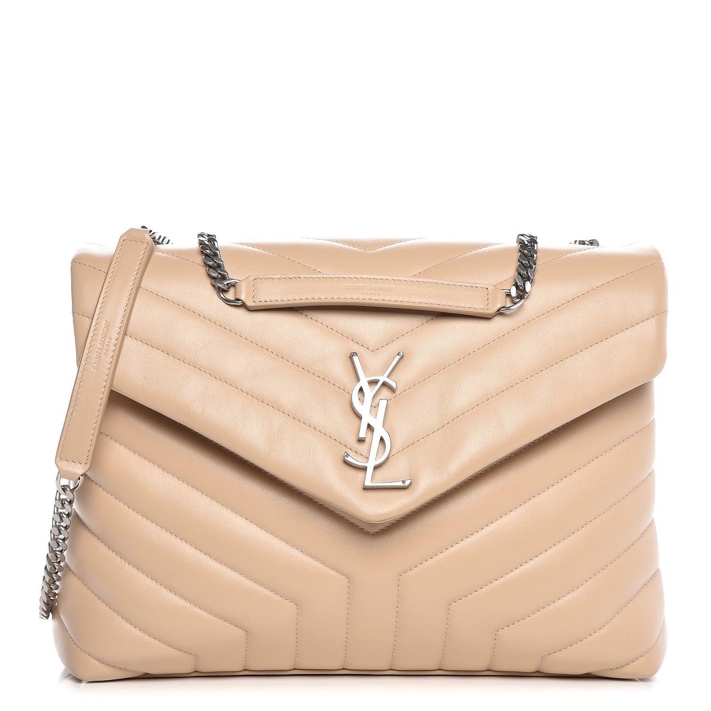 Calfskin Y Quilted Monogram Medium Loulou Chain Satchel Nude Powder