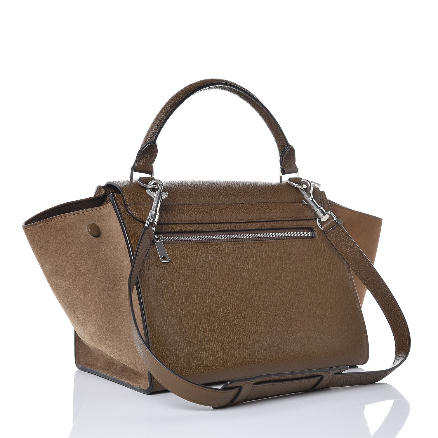 Celine Drummed Calfskin Suede Small Trapeze Moss Green 3 of 6