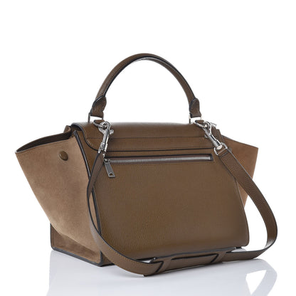 Celine Drummed Calfskin Suede Small Trapeze Moss Green 3 of 6