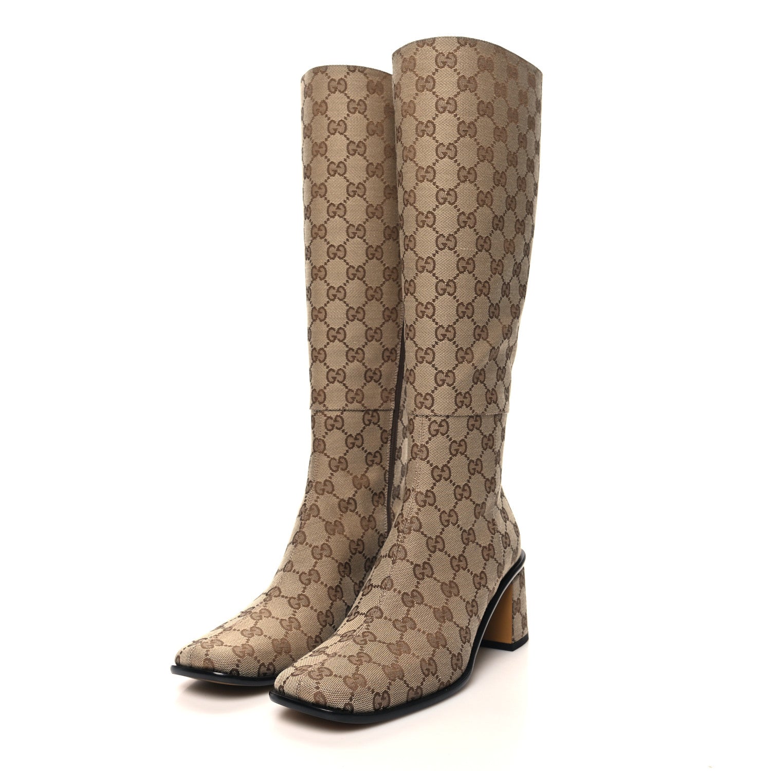 Gucci GG Supreme Knee High Boots 38.5 Beige Ebony New Acero 3 of 7