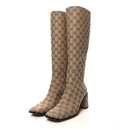 Gucci GG Supreme Knee High Boots 38.5 Beige Ebony New Acero 3 of 7