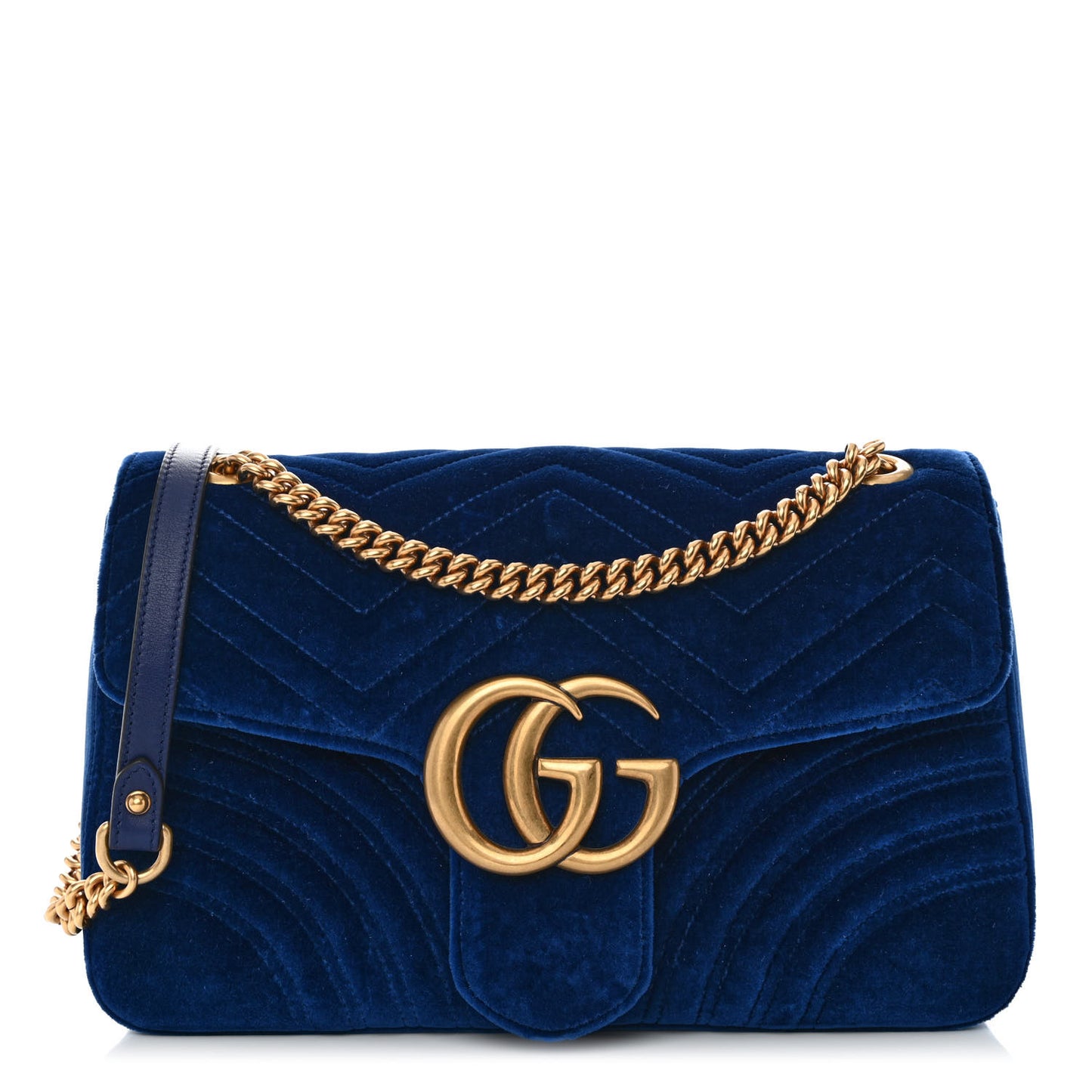Velvet Matelasse Medium GG Marmont Shoulder Bag Cobalt Blue