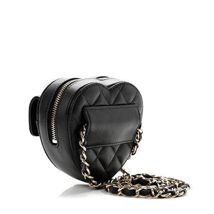 Chanel Lambskin Quilted CC In Love Heart Waist Belt Bag With Chain Black 3 of 10