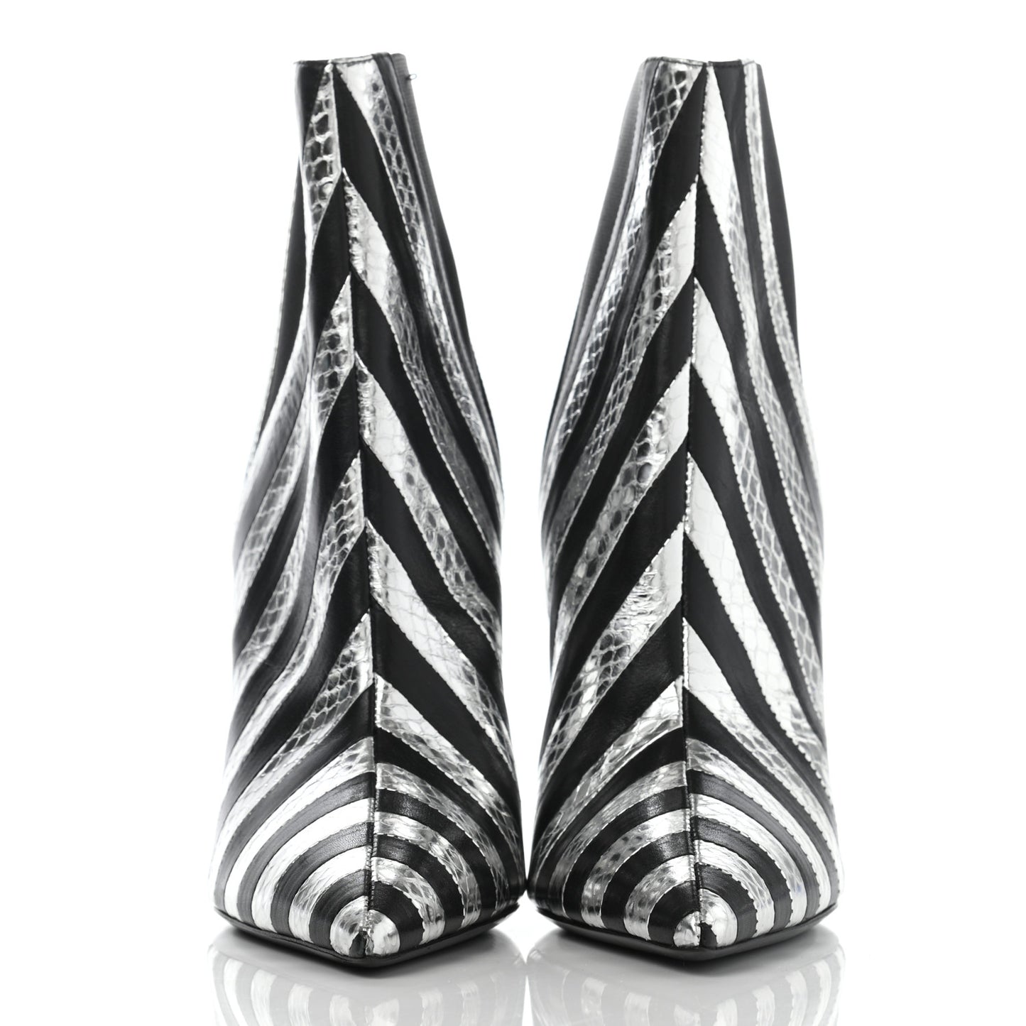 Calfskin Snakeskin Effect Kiki Contrast Stripe Chelsea Pointed Toe Ankle Boots 39 Black Silver