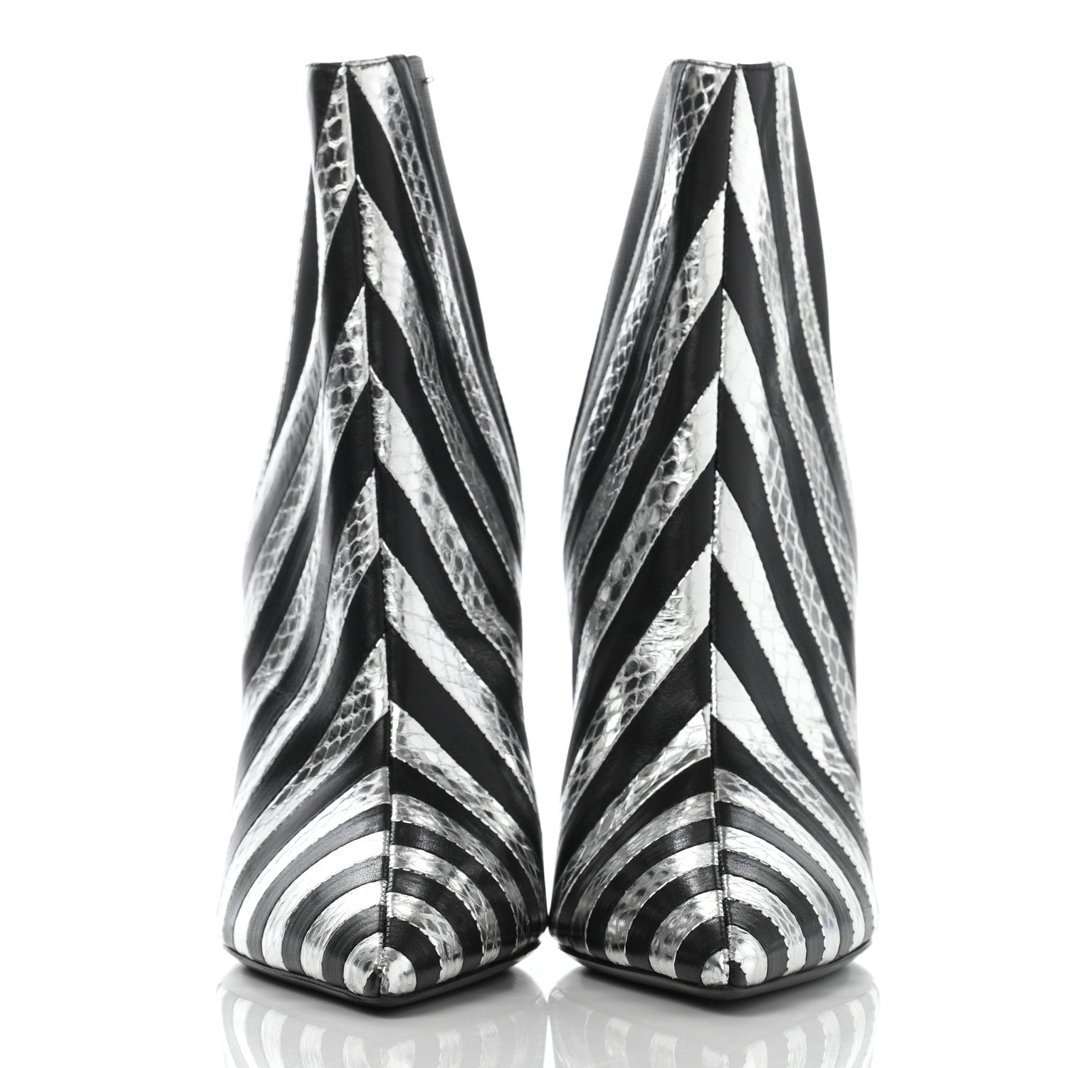 Saint Laurent Calfskin Snakeskin Effect Kiki Contrast Stripe Chelsea Pointed Toe Ankle Boots 39 Black Silver 2 of 12