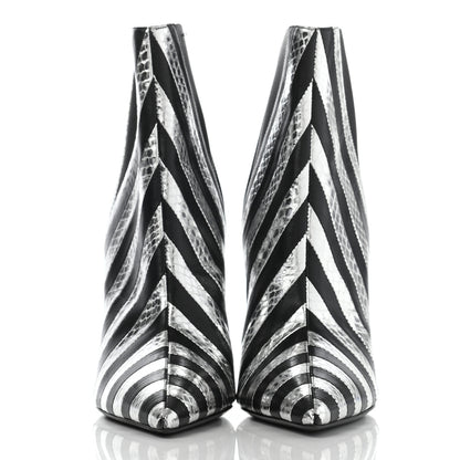 Saint Laurent Calfskin Snakeskin Effect Kiki Contrast Stripe Chelsea Pointed Toe Ankle Boots 39 Black Silver 2 of 12