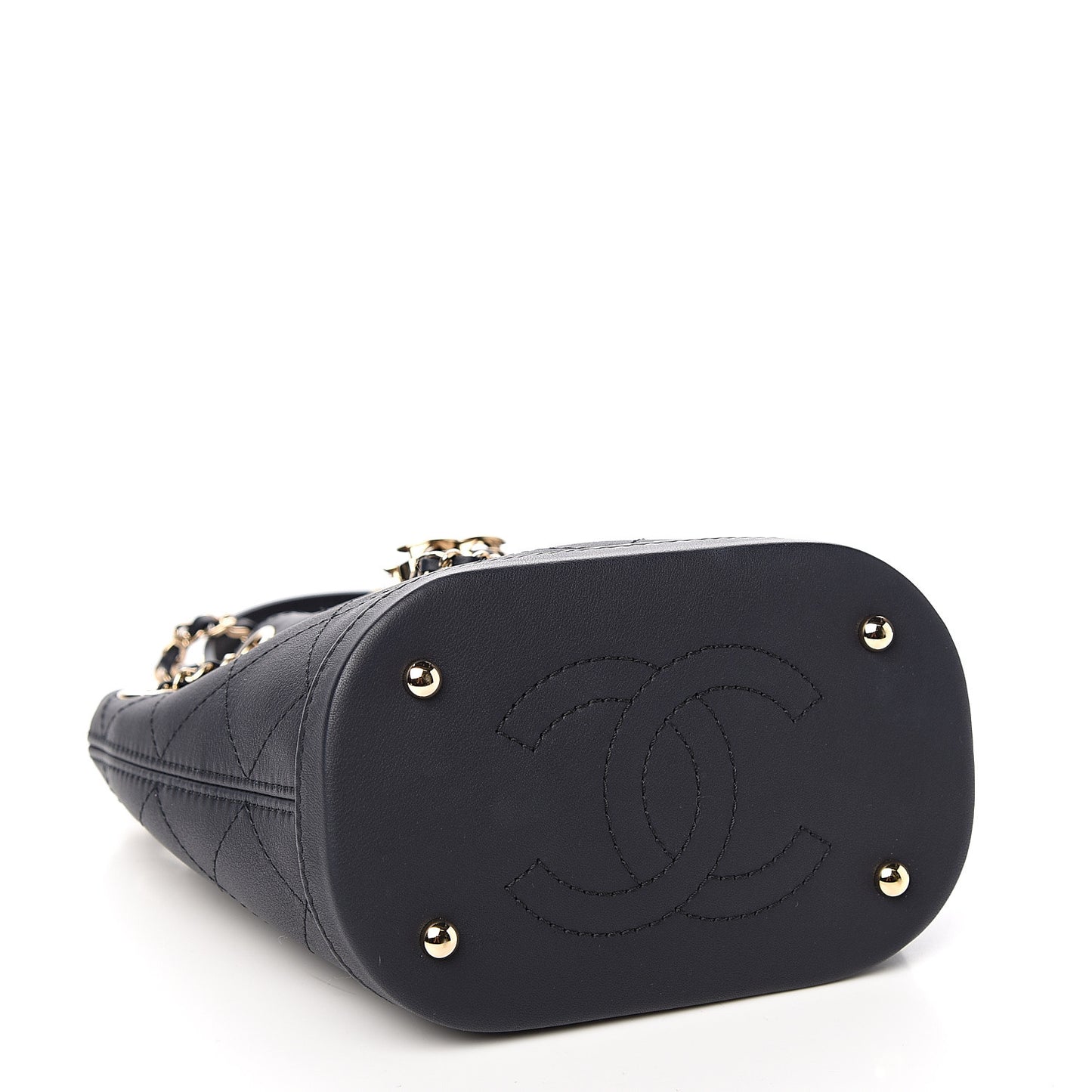 Calfskin Stitched Chain Bucket Bag Navy