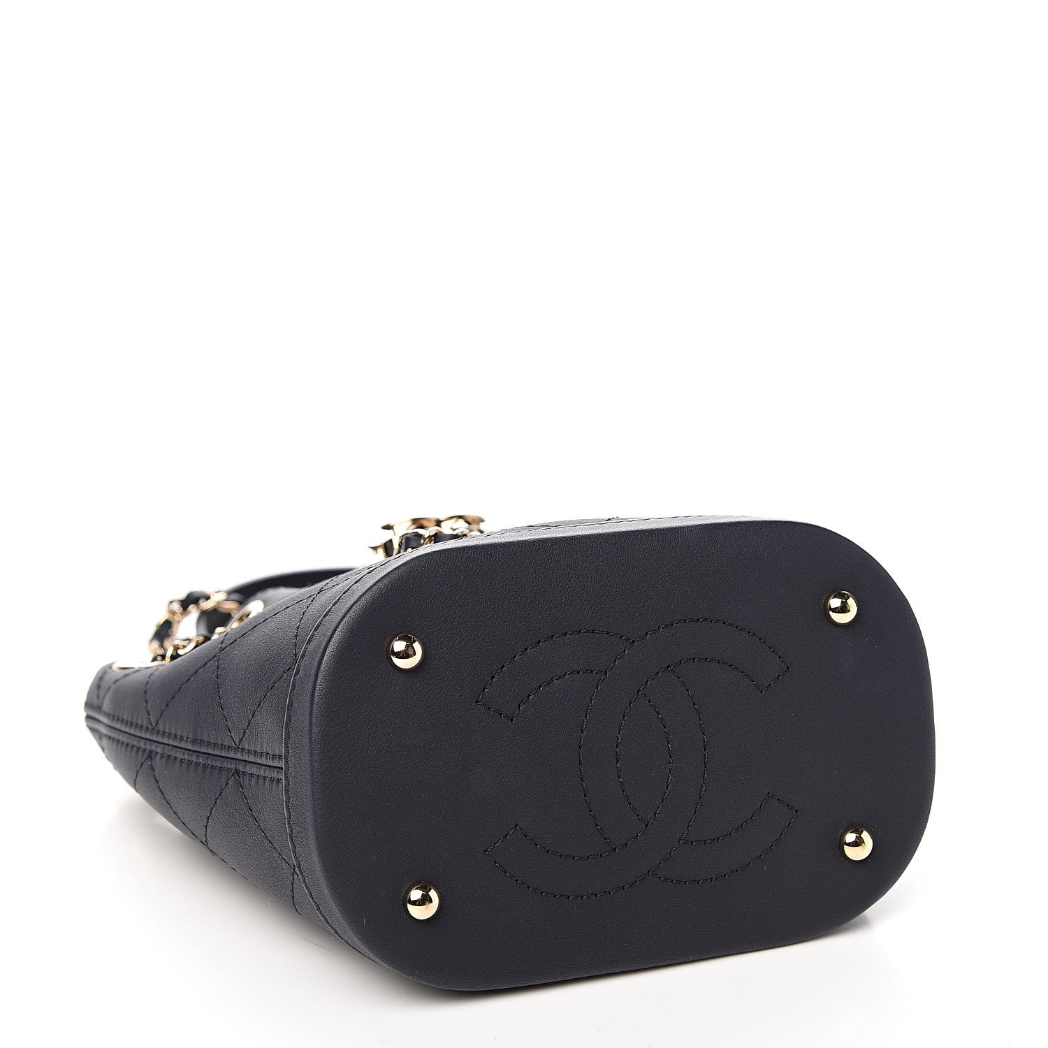 Chanel Calfskin Stitched Chain Bucket Bag Navy 3 of 10