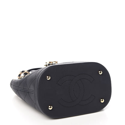 Chanel Calfskin Stitched Chain Bucket Bag Navy 3 of 10