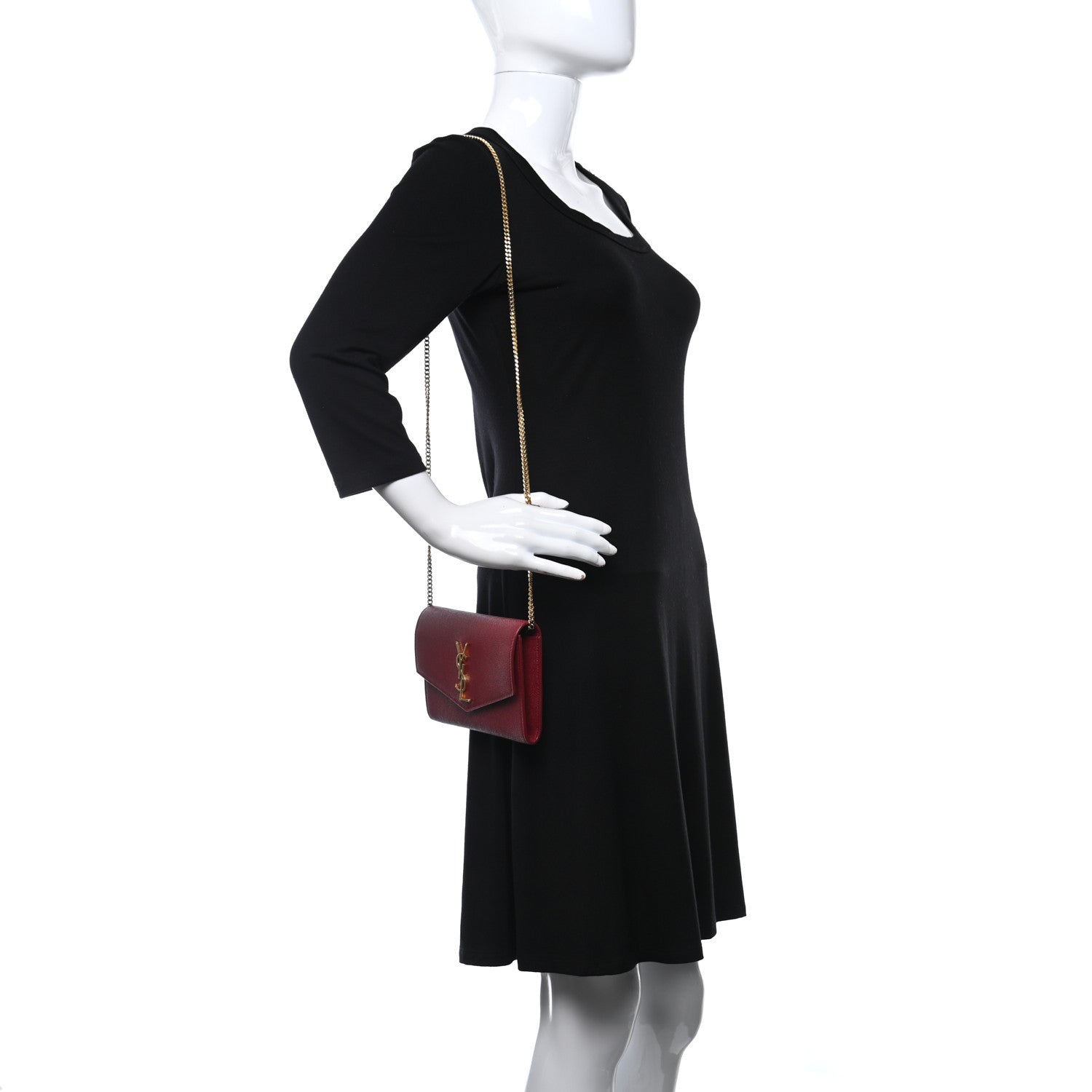 Saint Laurent Grain De Poudre Uptown Chain Wallet Red 2 of 10