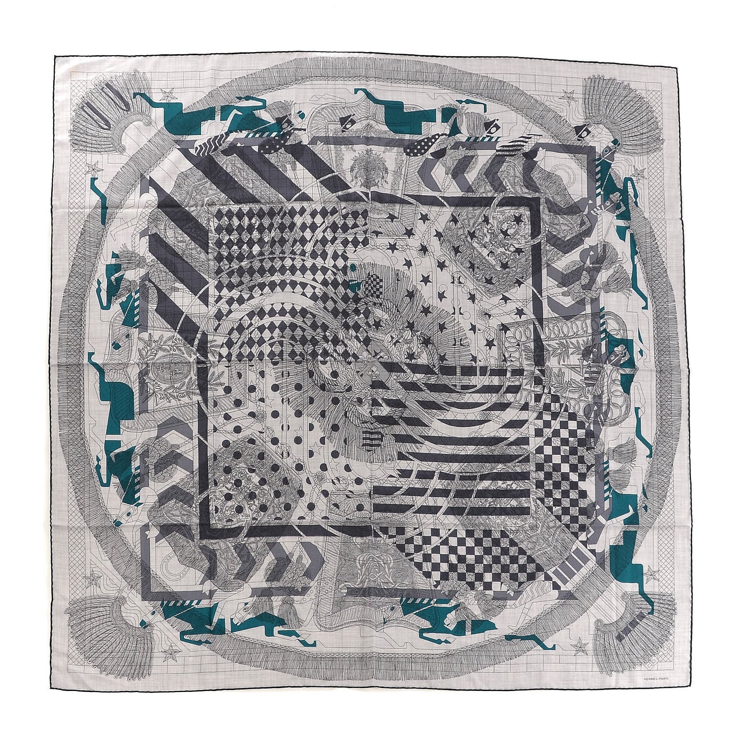 Cashmere Silk Imprimeur Fou Steeple Poste Shawl 140 Gris Clair Chine Anthracite Turquoise