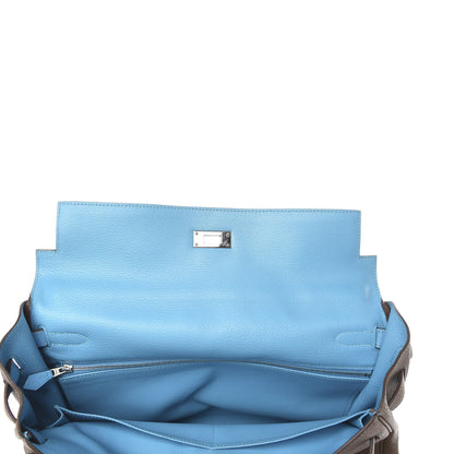 Hermes Togo Kelly Retourne Eclat 35 Etoupe Bleu Azteque 32 of 38