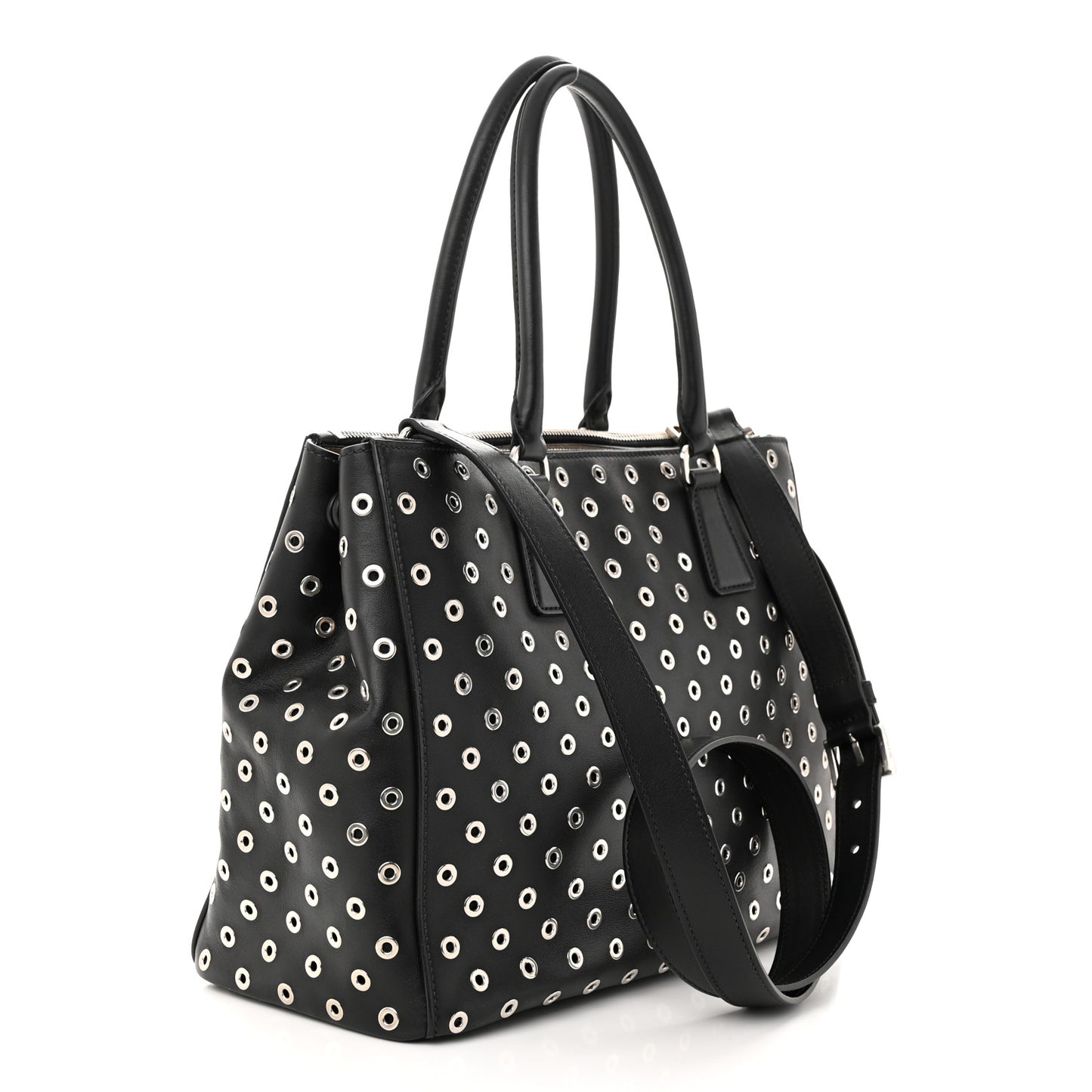 City Calf Grommet Large Double Zip Tote Black